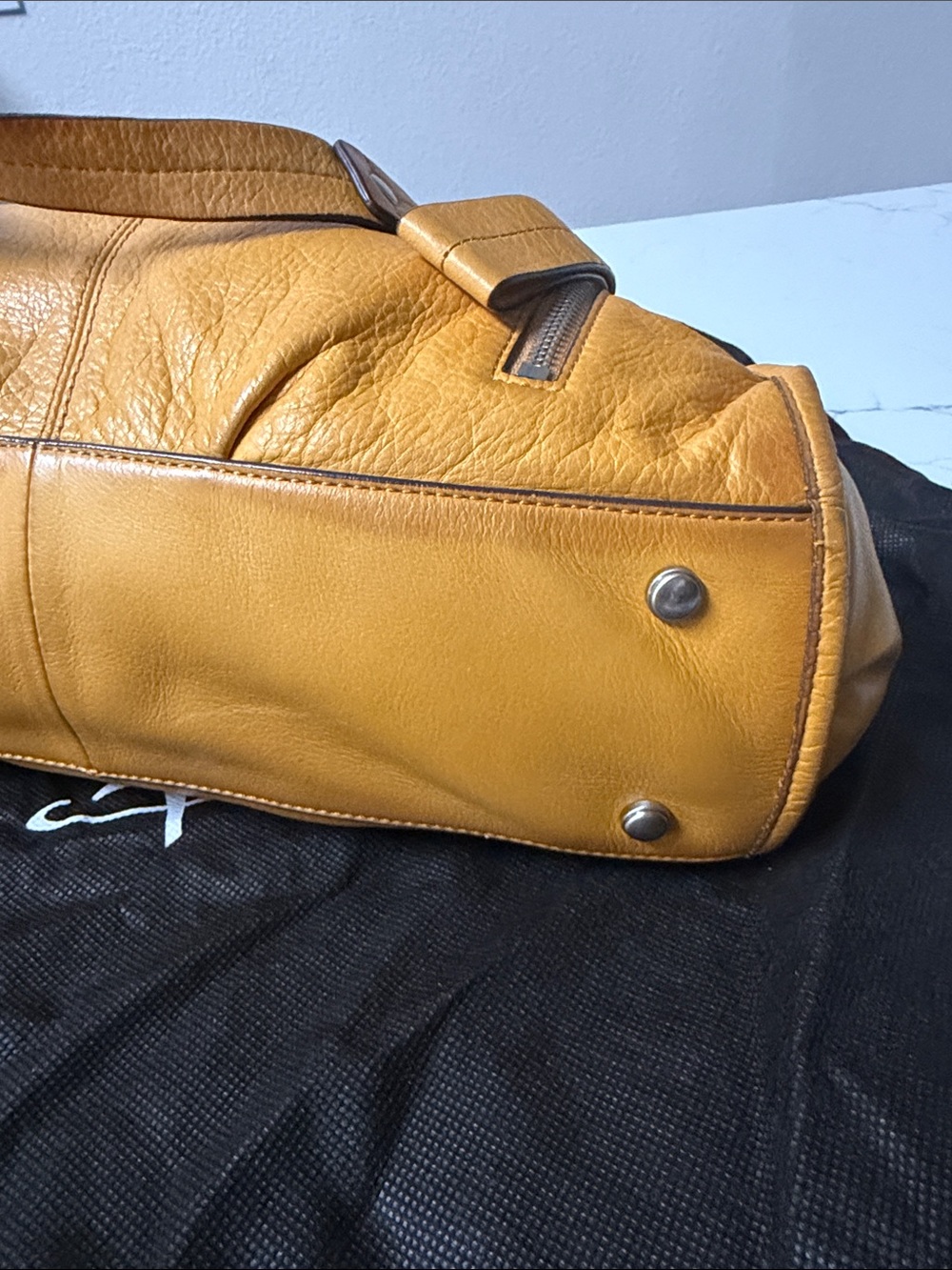B. Makowsky Mustard Yellow Leather Satchel Shoulder Bag - Picture 9 of 12